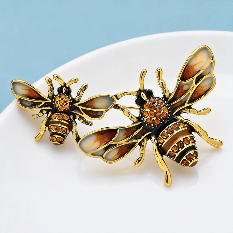 Wuli&baby Vintage Bees Brooches For Women Men Rhinestone Enamel Insects Casual Party Brooch Pin Gifts