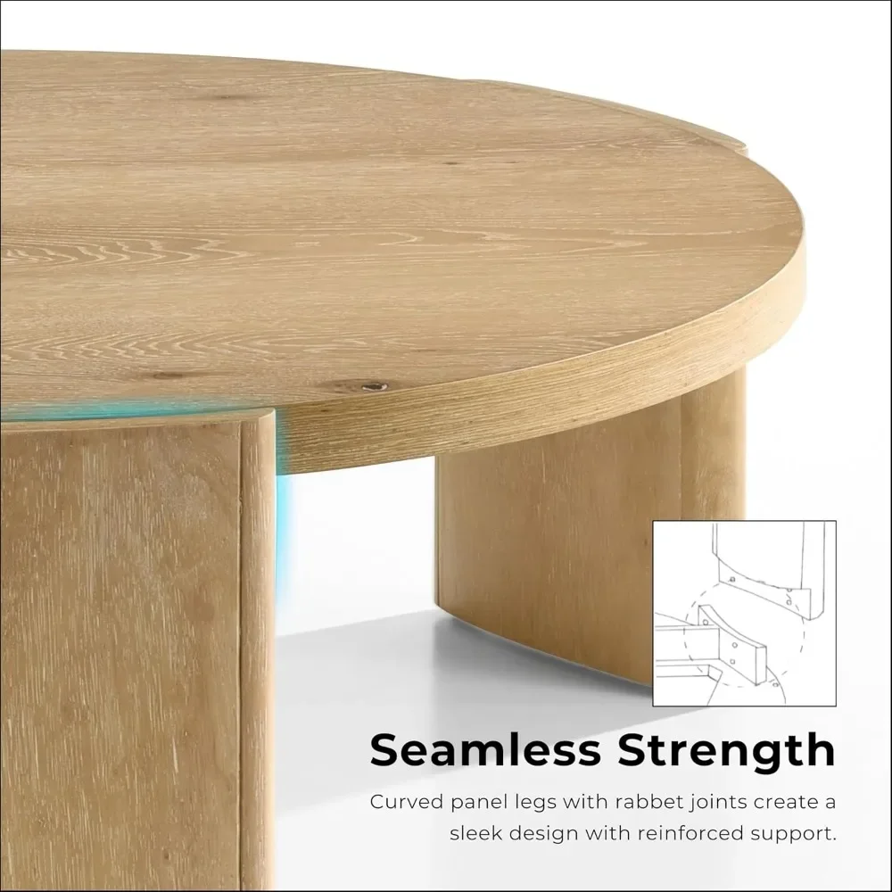 モダンな無垢材の42インチ丸型コーヒーテーブル、Furniture of America、Carysコレクション、狭いリビングスペースに最適