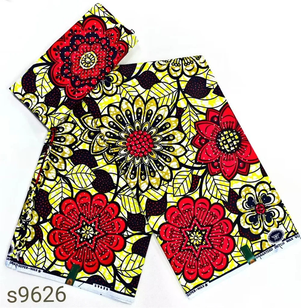 African Printing Wax Fabric WIth Stones Wax Block  Fabrics For Women Dress, 6 Yards/Lot African Wax