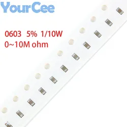 Resistencia 200 piezas 0603 SMD 5% 0 ~ 10M 1 2 3,6 220 18 110 910 K 2,2 M 2,4 K 20K 24 2,7 K 27K 240 M 3,3 K 3,9 K 330K 5,1 K 6,8 K 7,5 K 4,7 M ohm