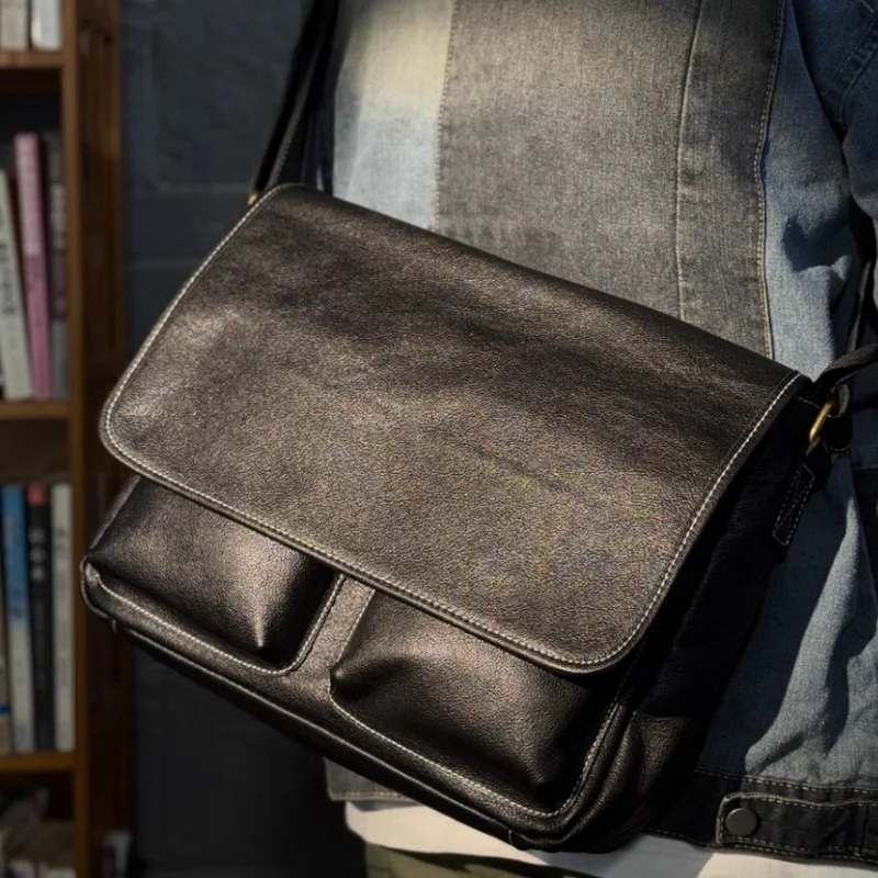 Aigo masculino maleta de negócios macio couro genuíno homem bolsa multifuncional ombro saco do mensageiro para masculino sacolas