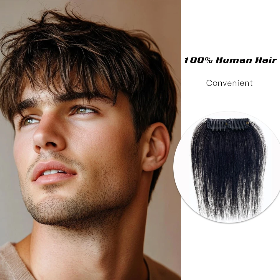 

Накладные челки для мужчин - 100% натуральные человеческие волосы, мужской парик для замещения линии роста волос на лбу, для коррекции естественной линии роста волос.