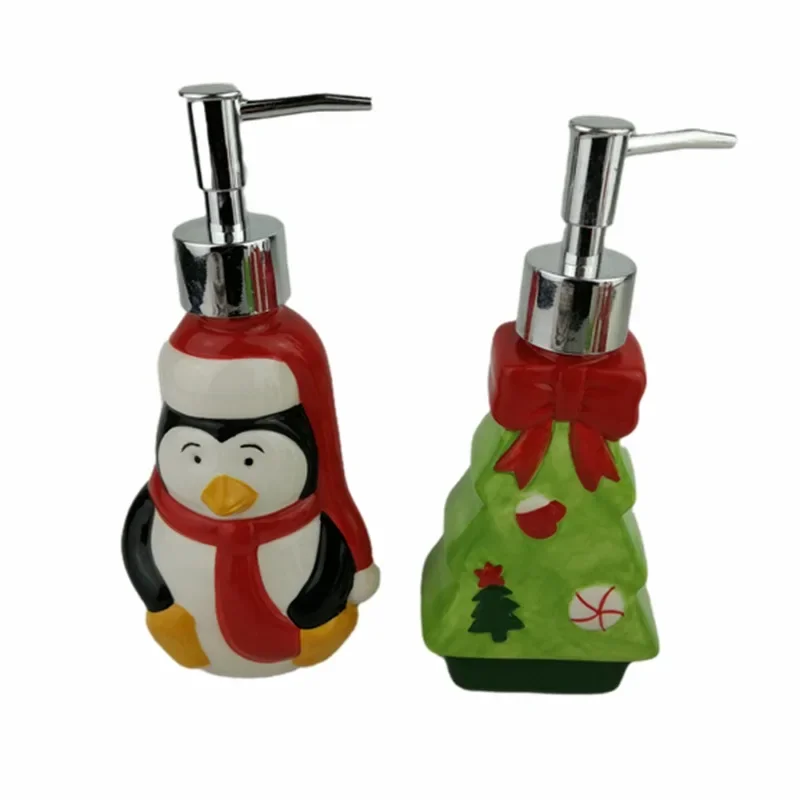 Santa Lotion Bottle Creative Ceramic Embossed Penguin Soap Liquid Container Bathroom Shampoo Organizer Bottle Christmas Gifts