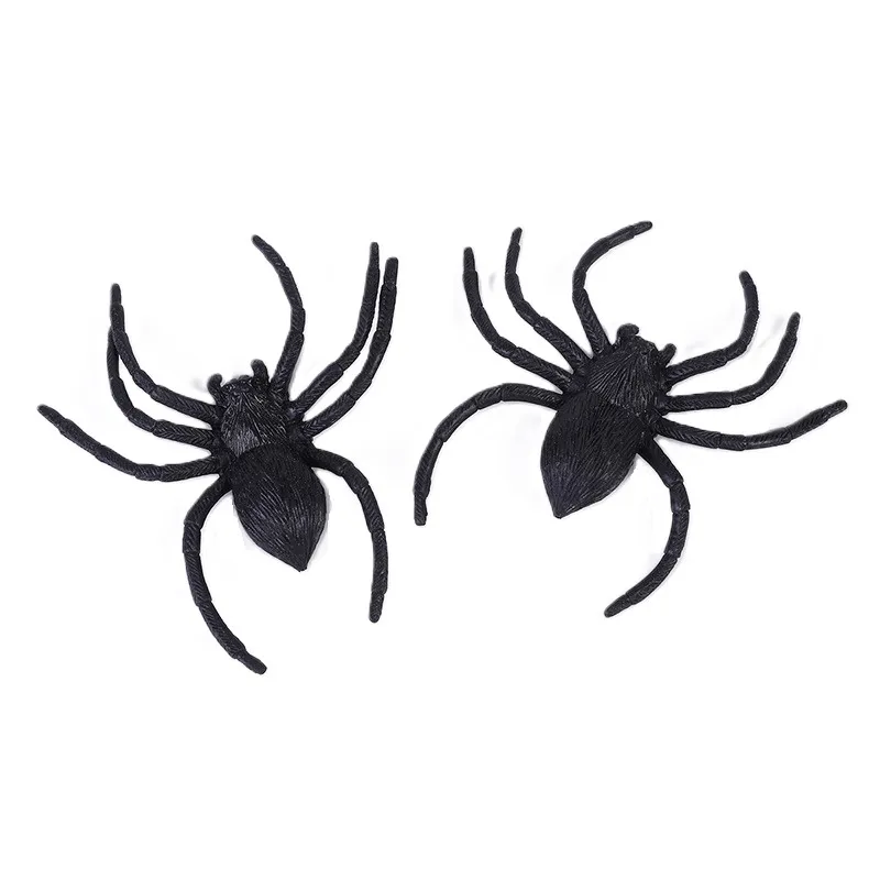 แมงมุมปลอม 1 ชิ้น สำหรับฮาโลวีน ทำจากพลาสติกสีดำ แมงมุมจำลองเหมือนจริง ขนาดใหญ่ สำหรับตกแต่งบ้าน ของตกแต่งแนวหลอกๆ