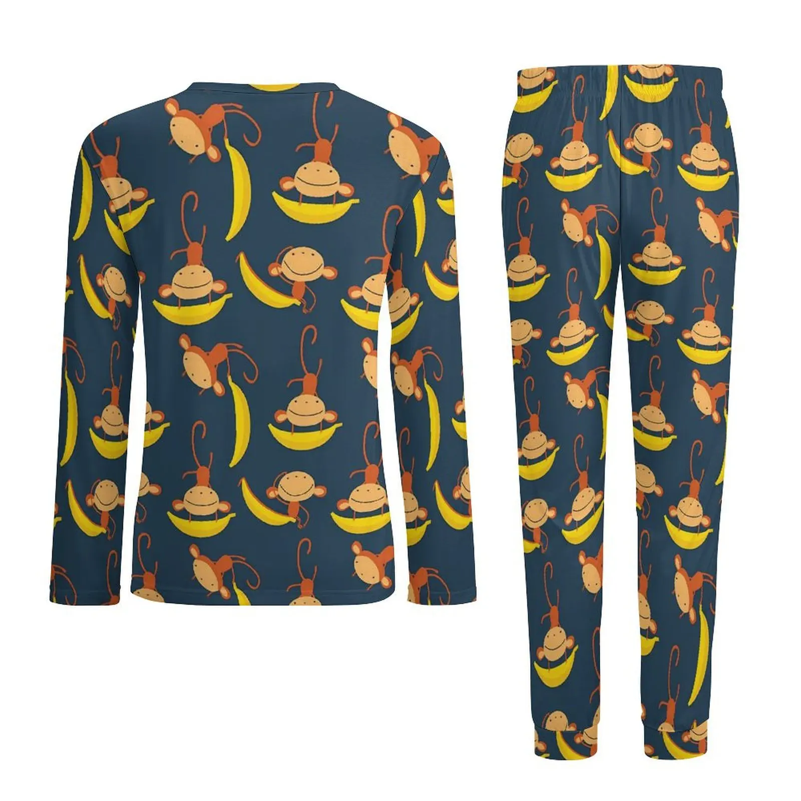 Yellow Banana Pajamas Autumn 2 Pieces Monkey Retro Pajama Sets Man Long Sleeves Sleep Graphic Nightwear Big Size 4XL 5XL