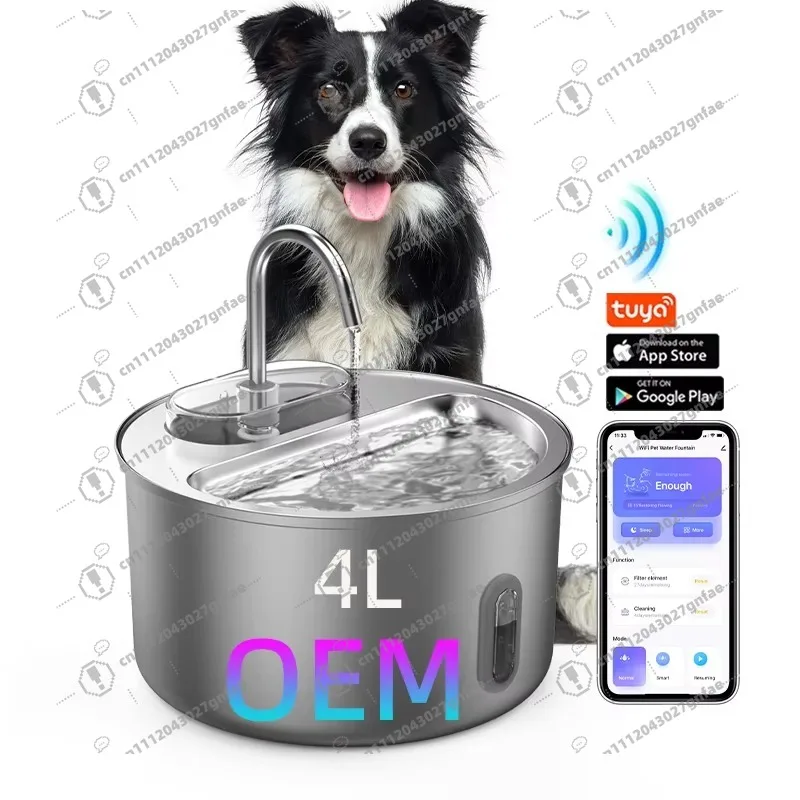 

Автоматическая поилка для собак и кошек OEM 4L с Wi-Fi, управлением через приложение, из нержавеющей стали, с прозрачным окном
