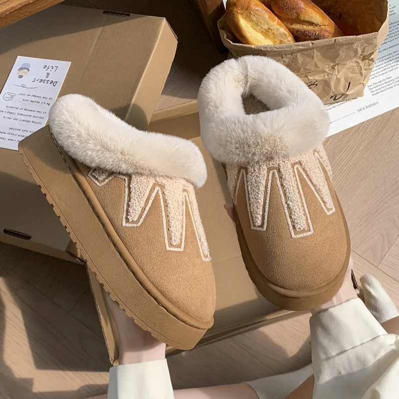 

New Fashion Fluffy Platform Slippers for Women Winter Plush Flat Slides Warm Shoes House Comfort Non Slip Unisex Home Slippers