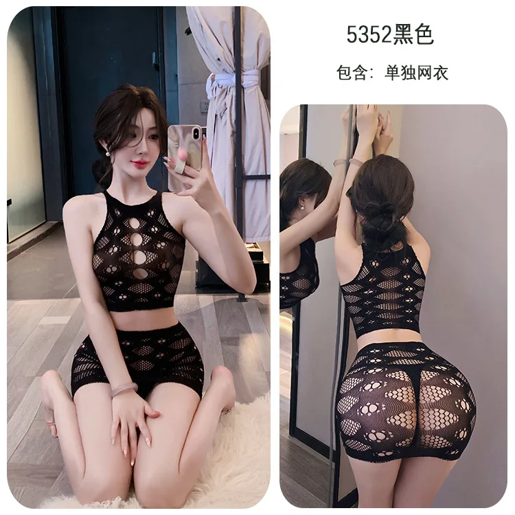 

Длинное ночное сексуальное женское белье больших размеров No Need to Take Off Сексуальная двухсекционная сетчатая униформа в европейском и американском стиле Qqny Mesh Uniform Flirting 5352