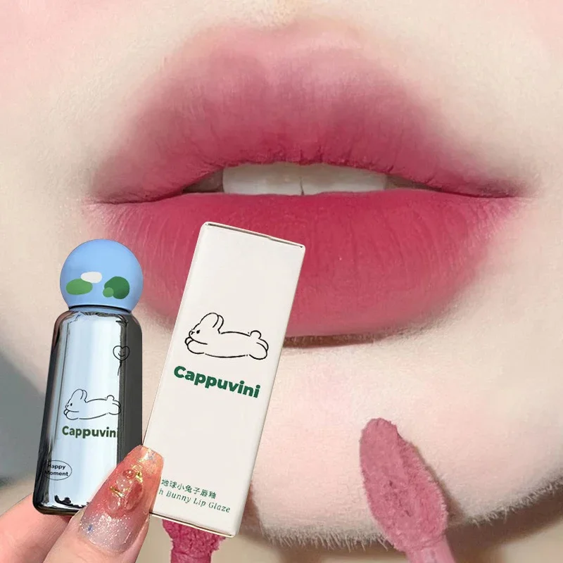 Cappuvini-brillo de labios de conejo lindo, terciopelo mate, barro, impermeable, larga duración, brillo de labios suave, labios de niña, maquillaje cosmético