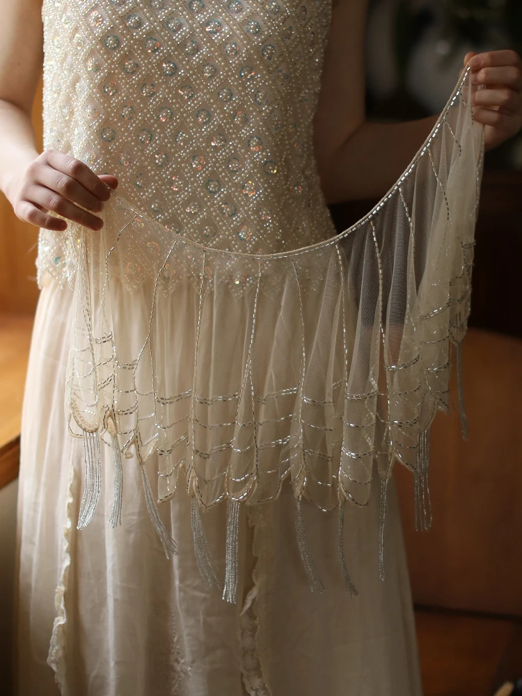 

Women Summer Shawl French Romantic Dynamic Luxury Handmade Beaded Exquisite Sparkling Beading Tassels All-Match Mesh Shawl Cape