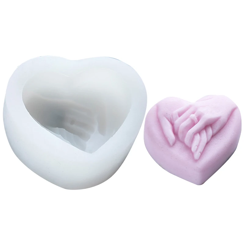 Love Hand in Hand Candle Mold Gypsum Grinding Tool Heart Shaped Chocolate Wedding Cake Candle Silicone Mold