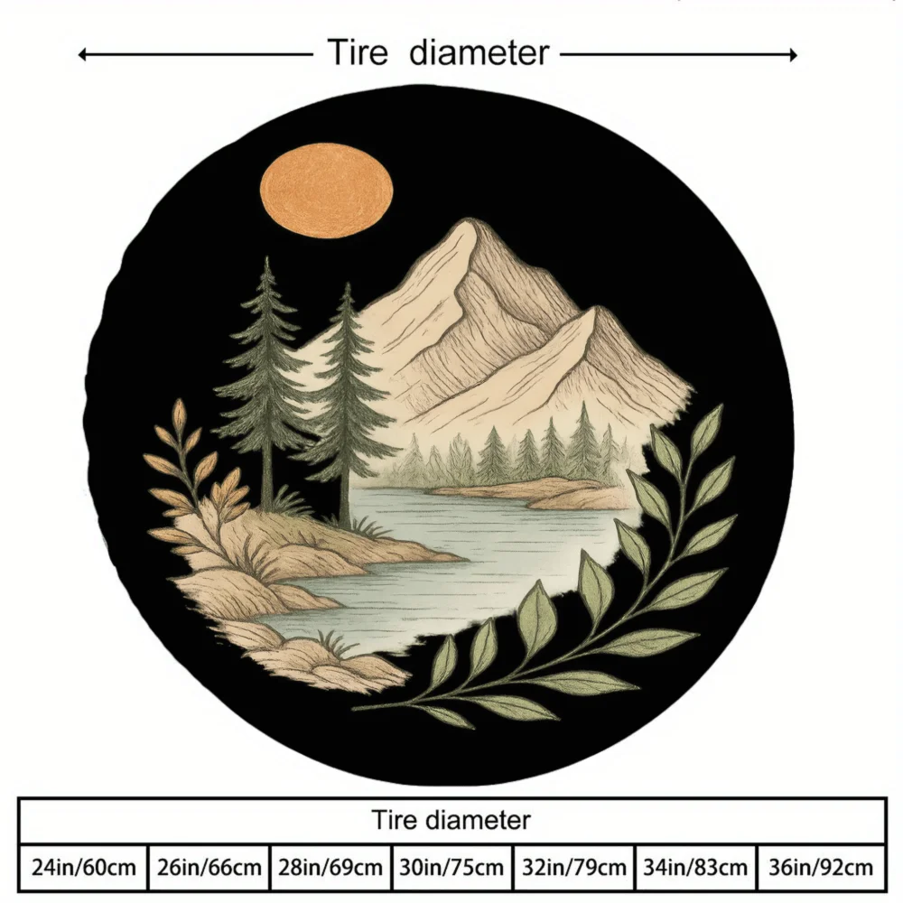 1pc, Mountain And River Pattern, 30/34 Inch Multi-functional Tire Cover, Suitable For Various Vehicle Types Including Jeeps, Tra