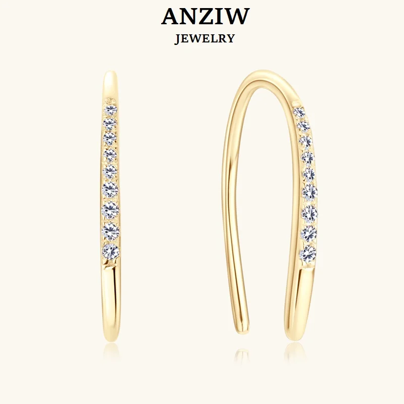 

Anziw U Shaped Hoop Earrings Moissanite Piercings Earrings for Women 925 Sterling Silver Jewelry Gifts D0.04CT D Color Diamond