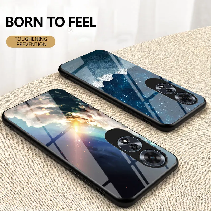 Oppo A60 OppoA60 CPH2631 Case Starry Grain Aurora Glass Hard Back Cover Phone Case Silicone Bumper for Oppo A60 OppoA60 CPH2631