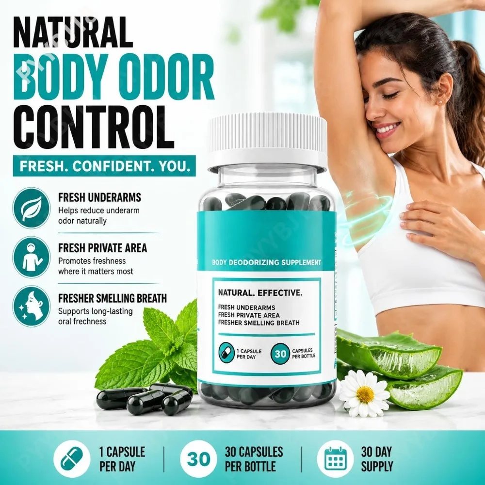 Natural Internal Deodorant Capsules Organic Parsley 200mg & Peppermint for Underarm Odor Freshness & Breath Support 30 Count