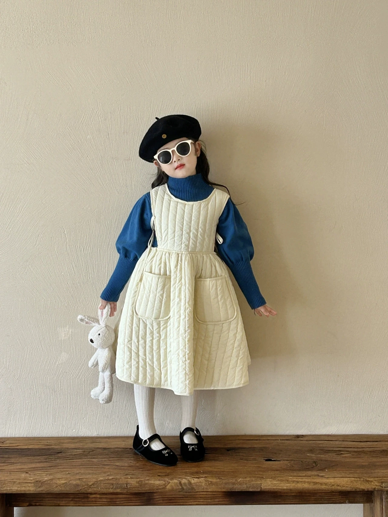 

Корейское детское платье, осень-зима 2024, новое стеганое хлопковое платье-жилет для девочек, свитер, базовая рубашка, комплект из двух предметов, детский корейский комплект