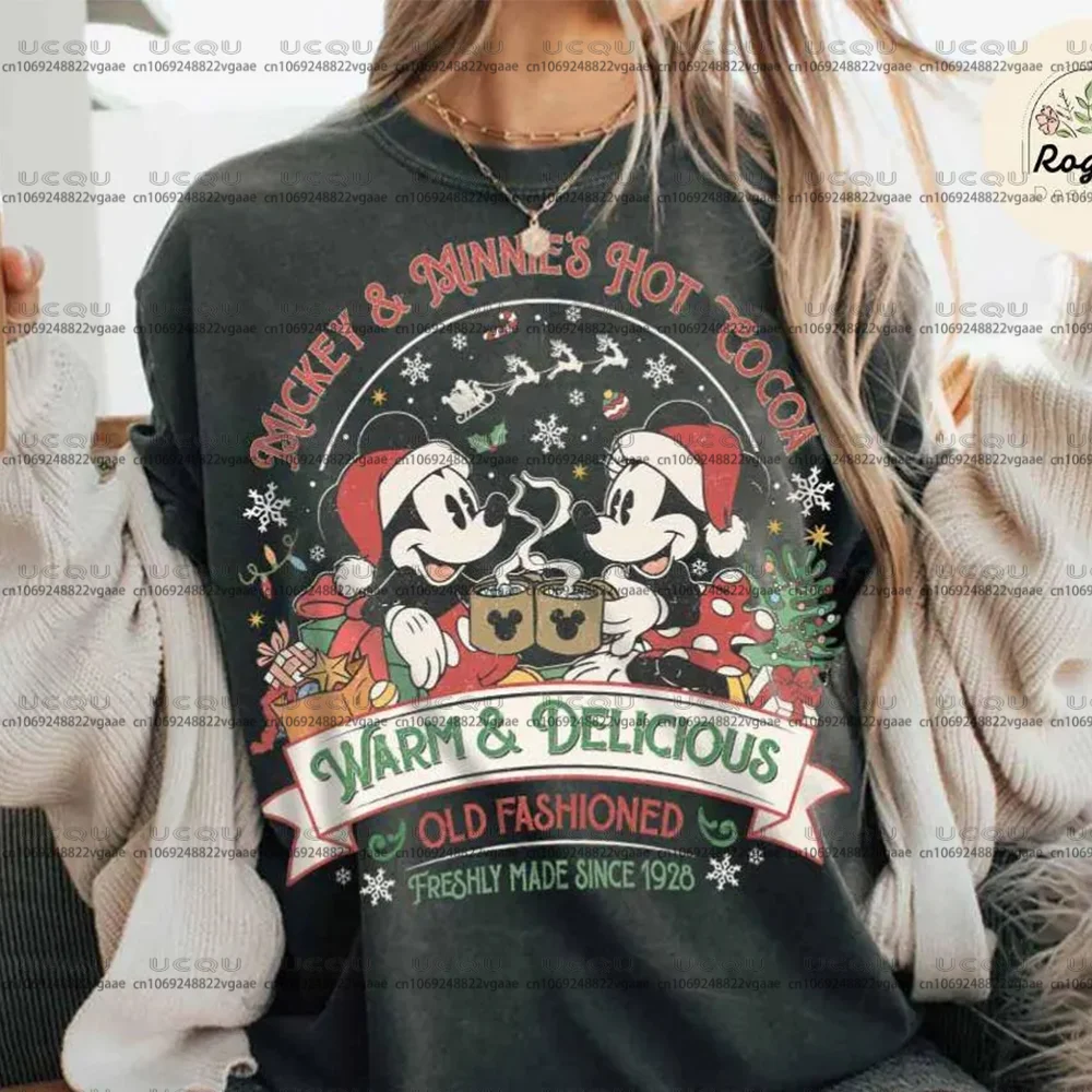 Ретро Микки Минни Какао Дисней Девушки Семейная Вечеринка Детская Подорожная Футболка Любители Футболка Праздничный Подарок Пара Y2k Топ Хлопок Рождество