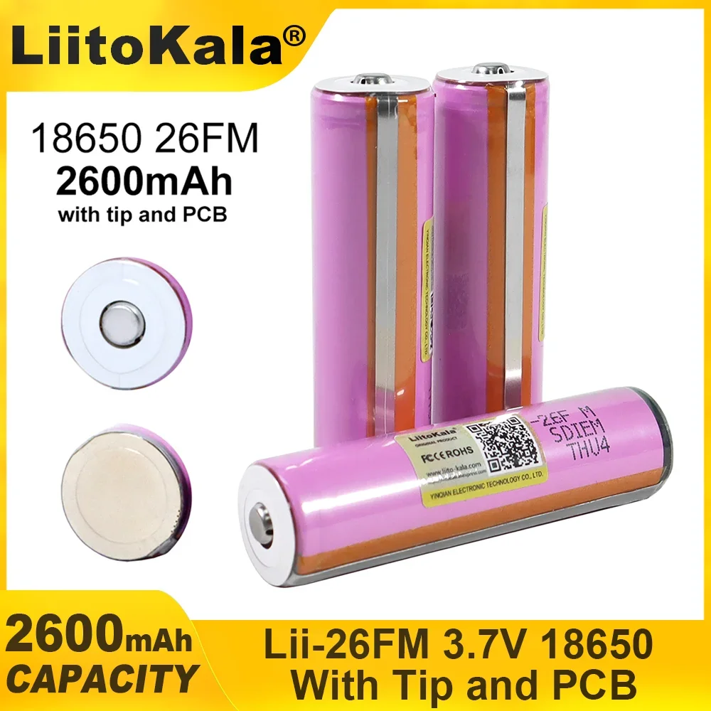 Liitokala 3.7V/4.2V 18650 2600mAh ICR18650-26FM Rechargeable Lithium Battery PCB Protection Board  for Flashlight