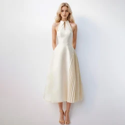 Solid Hollow Out Patchwork Folds Elegant Dress For Women Lapel Sleeveless High Waist Temperament Slimming Dresses Female New