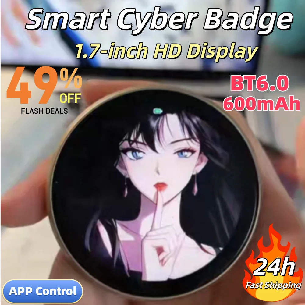 

Electronic Medal Smart Display Screen Picture Video BT6.0 Anime Cyberpunk Badge Video Player Gift 600mAh Support Android Apple
