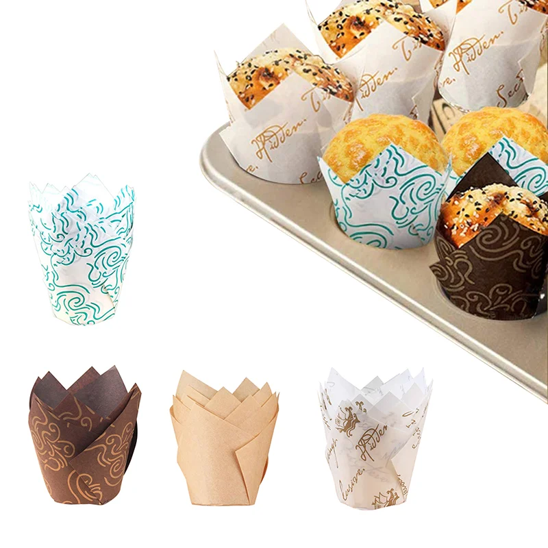 50Pcs Papierowe kubki na babeczki Tulipanowe babeczki Papierowe foremki na kubki Wkładka do babeczek Narzędzia do pieczenia Owijarka do ciast na akcesoria weselne