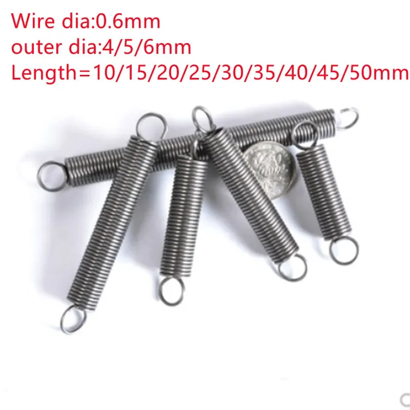 10PCS Wire diameter 0.6mm stainless steel Tension extension spring outer diameter 4mm 5mm 6mm length 15mm to 80mm