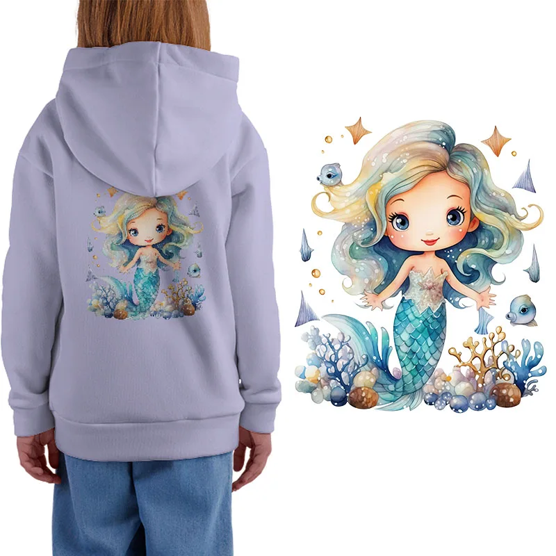 Underwater World Mermaid children Heat Transfer Printing iron on patches for clothes dtf transfers ready to press