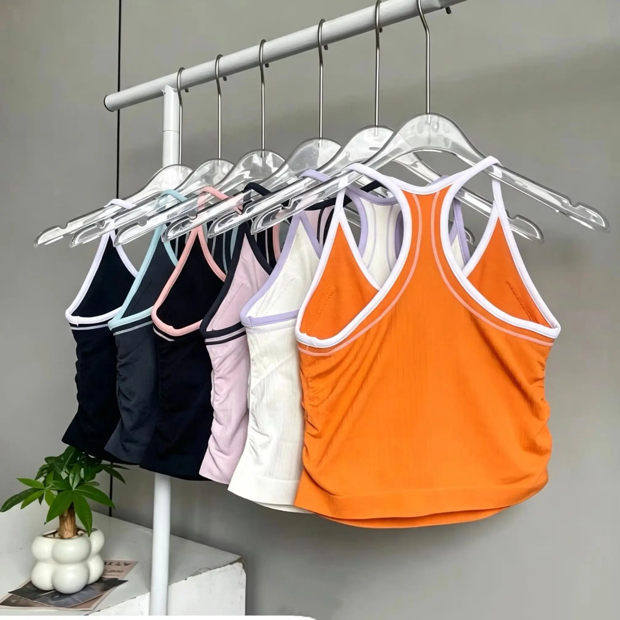 Women Seamless Knit High Support Sports Bra, Shock Absorbing & Push Up Racerback Yoga Fitness Underwear for Summer