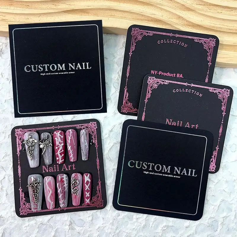 Press On Nail Bottom Cardboard Display Cards Square Nail Art Photo Props For False Nail Tips Packaging Manicure Salon Accessory