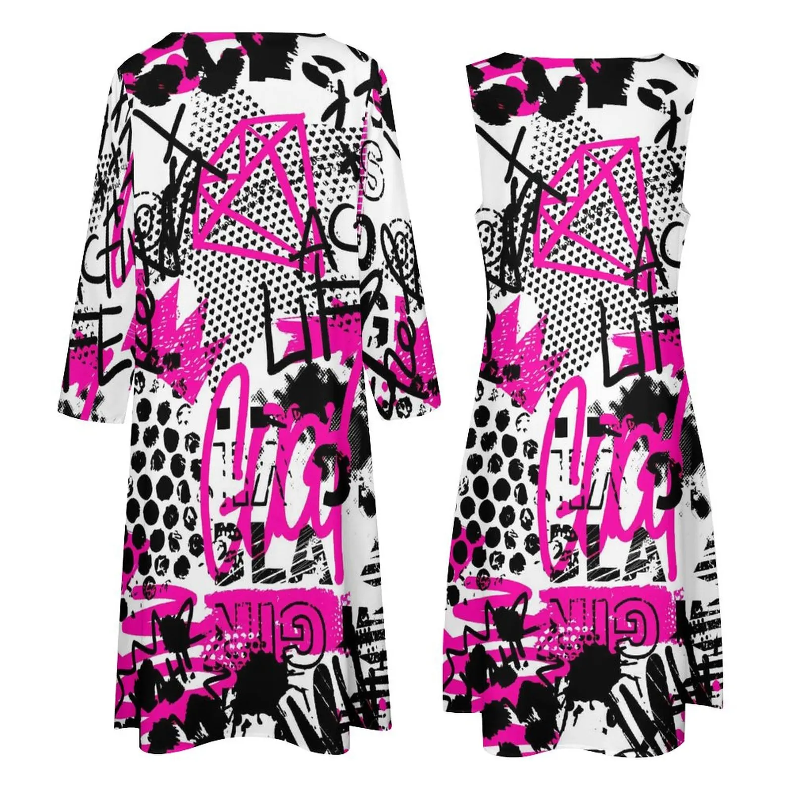 Zwart Roze Graffit Jurk Brief Print Schattige Maxi Jurk Street Fashion Boho Strand Lange Jurken Vrouwen Tweedelige Oversized Vestidos