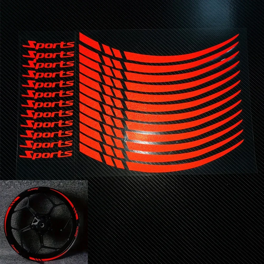 12 stks/kit Motor Fiets Rode Velg Streep Wiel Decal Tape Sticker 18-21 Inch Sport Velgen Streep wiel Decal Tape Sticker