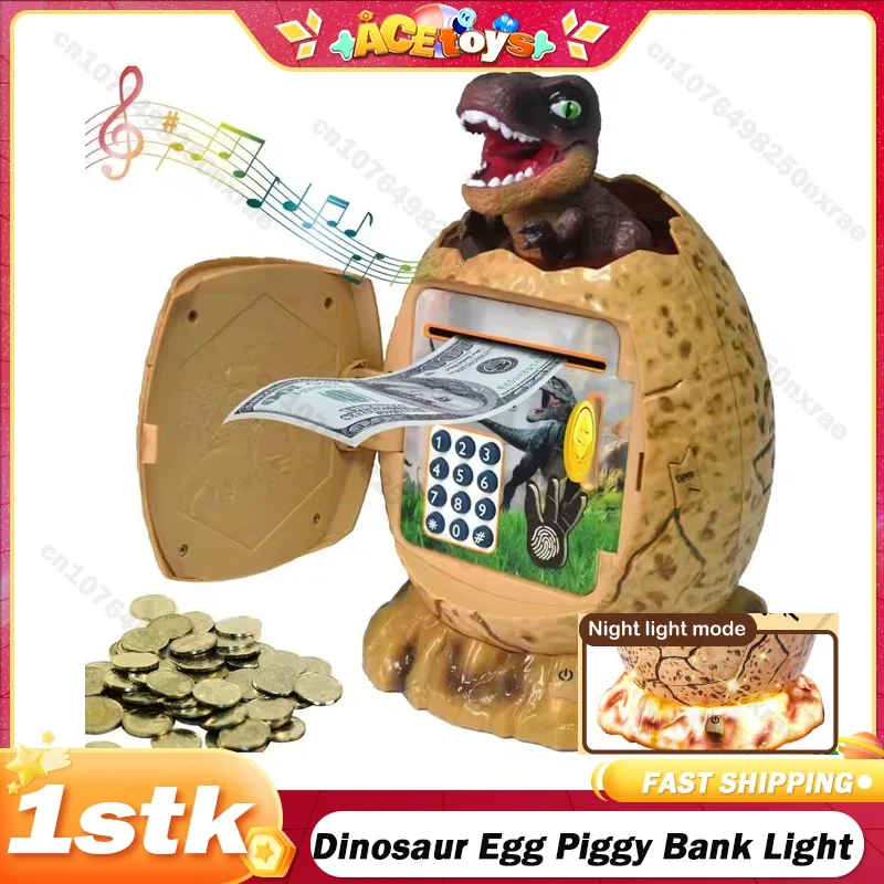 

Dinosaur Egg Piggy Bank Money Box Fingerprint Password with Music Light Electronic ATM Cash Coin Box Play House Toys for Kids