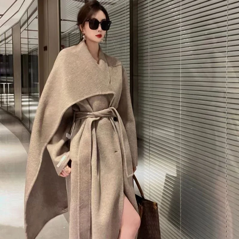 

Autumn and winter new warm women's fashion classic long-sleeved loose women's wool coat casual long cashmere coat top