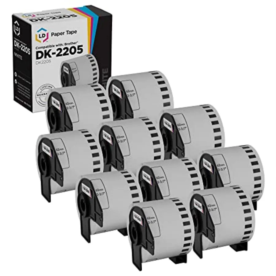 

Сменная белая бумажная лента для Brother DK-2205, 2,4 дюйма x 100 футов, белая, 10 штук в упаковке, совместима с P-Touch QL Label Ma