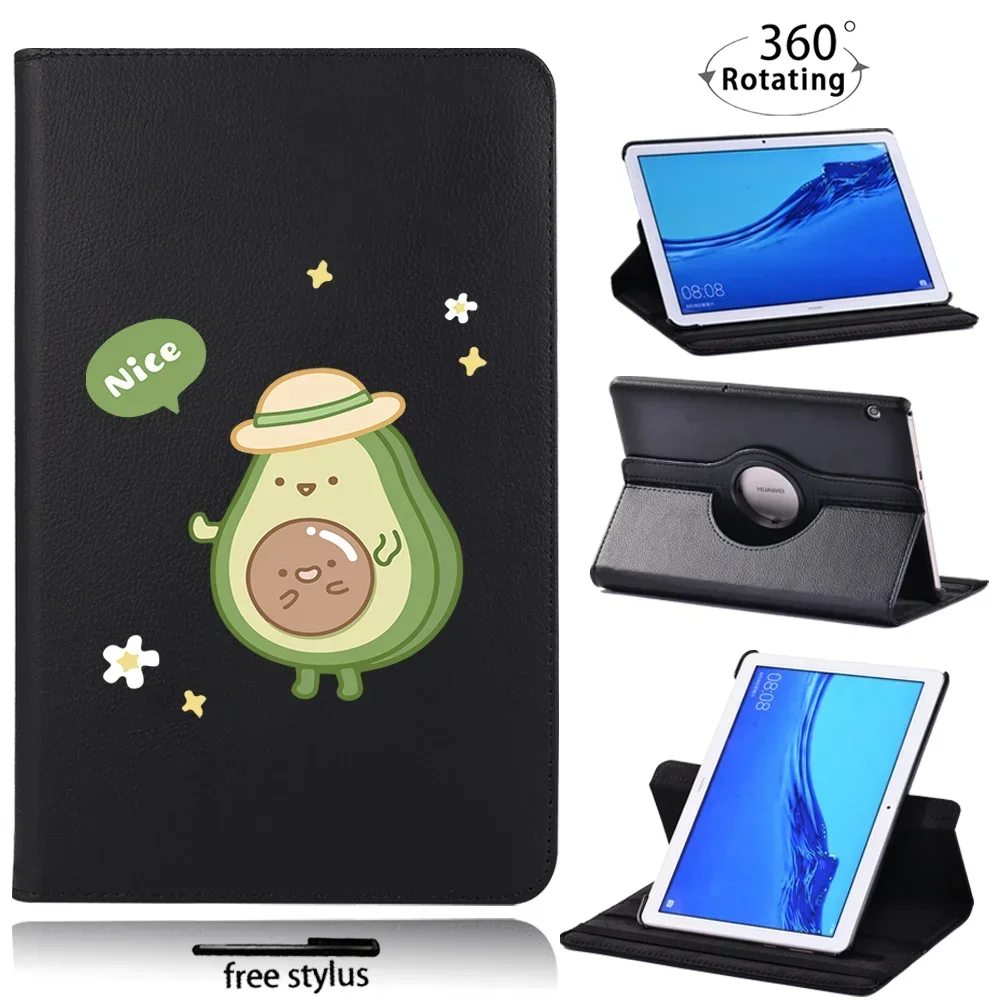 Tablet Stand Case for Huawei MediaPad T5 10 10.1/T3 10 9.6 Inch New 360Rotating Avocado Fruit Series Protective Cover+Free Stylu