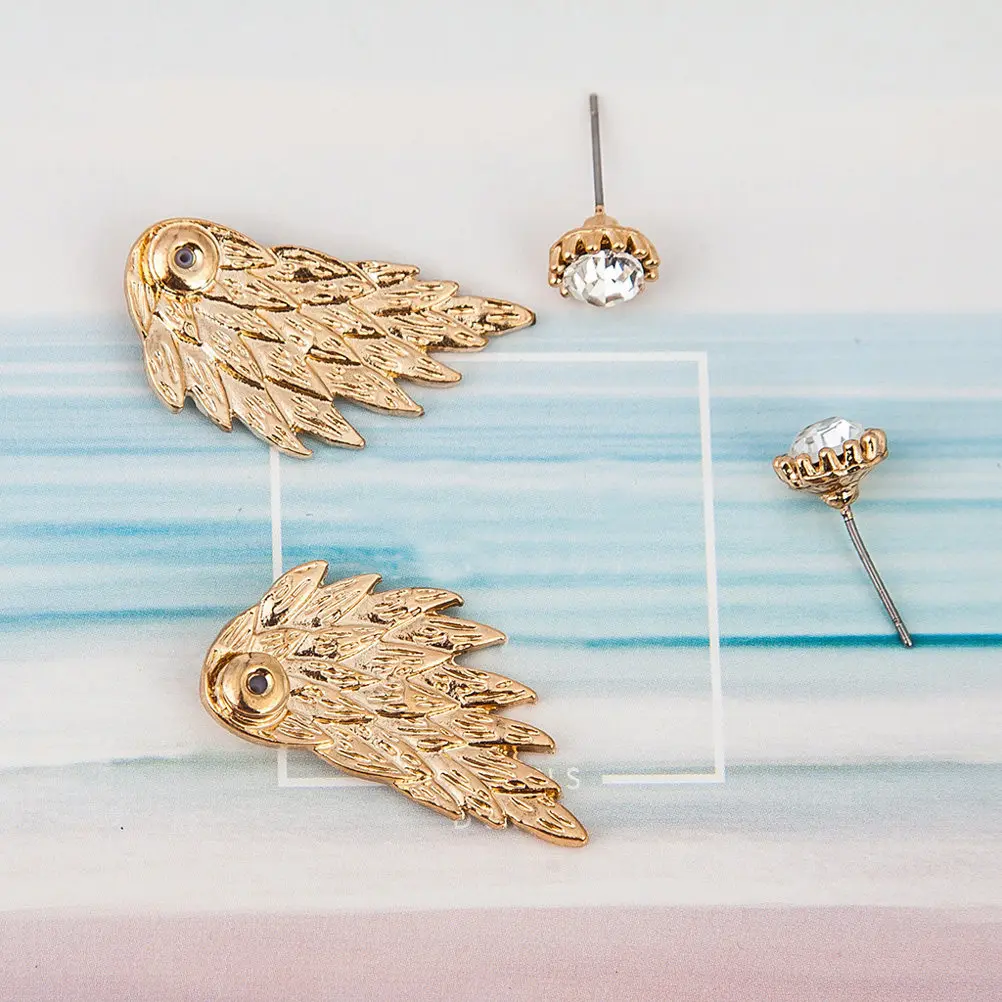 Vintage Angel Wing Earrings Rhinestone Earrings Golden Lightweight Elegant Jewelry Gift for Women Valentine's Day