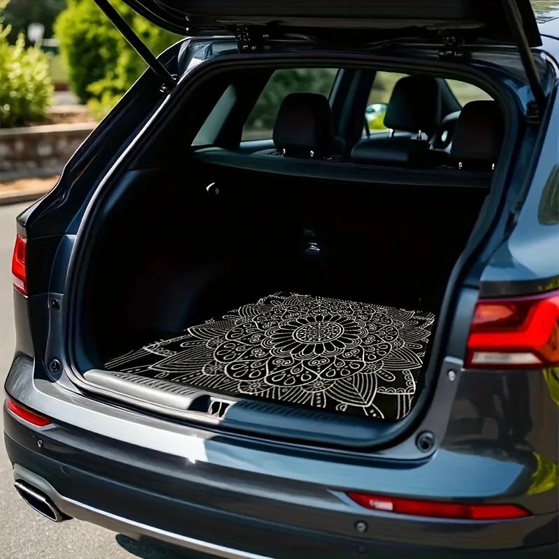 VIKAMA Mandala Floral Car Trunk Mat, Yoga Cargo Liner, Non-Slip Boot Protector, Universal Fit Car Accessories, Stain-Resistant