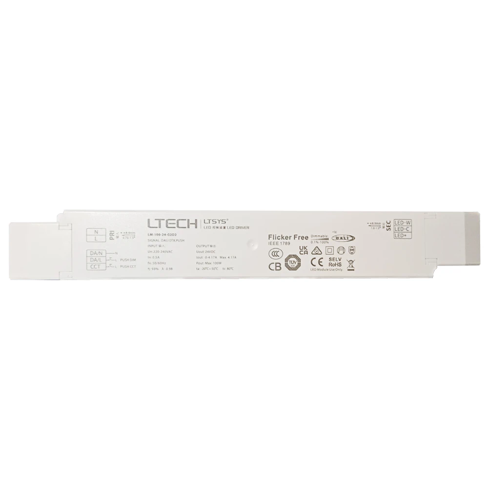 LTECH CT DALI Dimming Driver,AC 100V-240V Input;DC 12V 24V 75W 100W Output DALI-2 DT6 / DT8 Tunable White CCT Power Supply