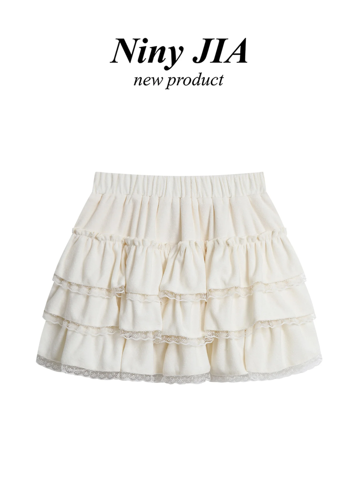 ninyjia-スイートバレエスタイル-ハイウエスト-aライン-ケーキスカート-レディース-レーススプライシング-ふわふわ-ハーフ丈-スリムショートスカート