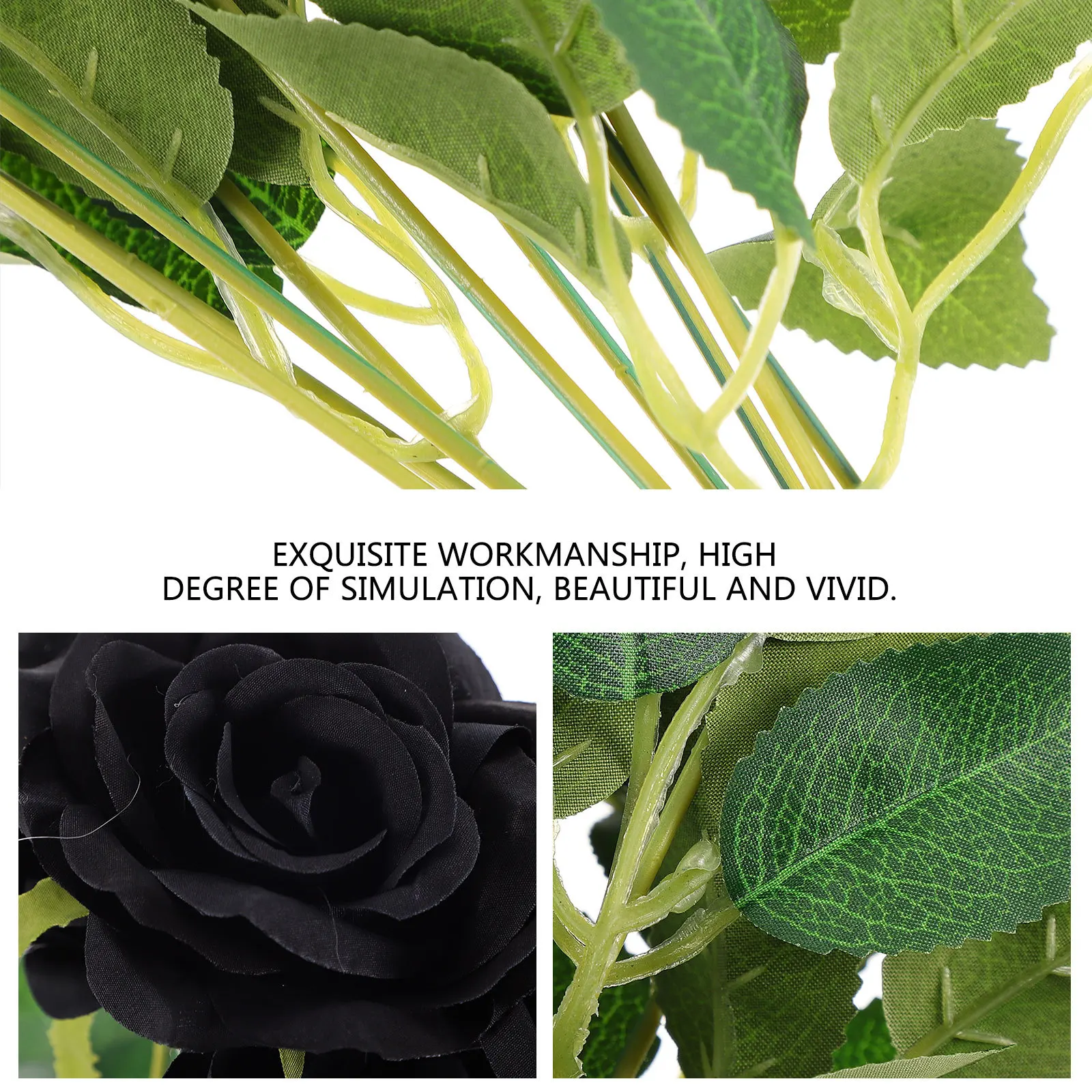 

10pcs Black Rose Decoration Artificial Flower High-Grade Silk Bright Color Fade-Resistant Simulation Bouquet For Halloween Party