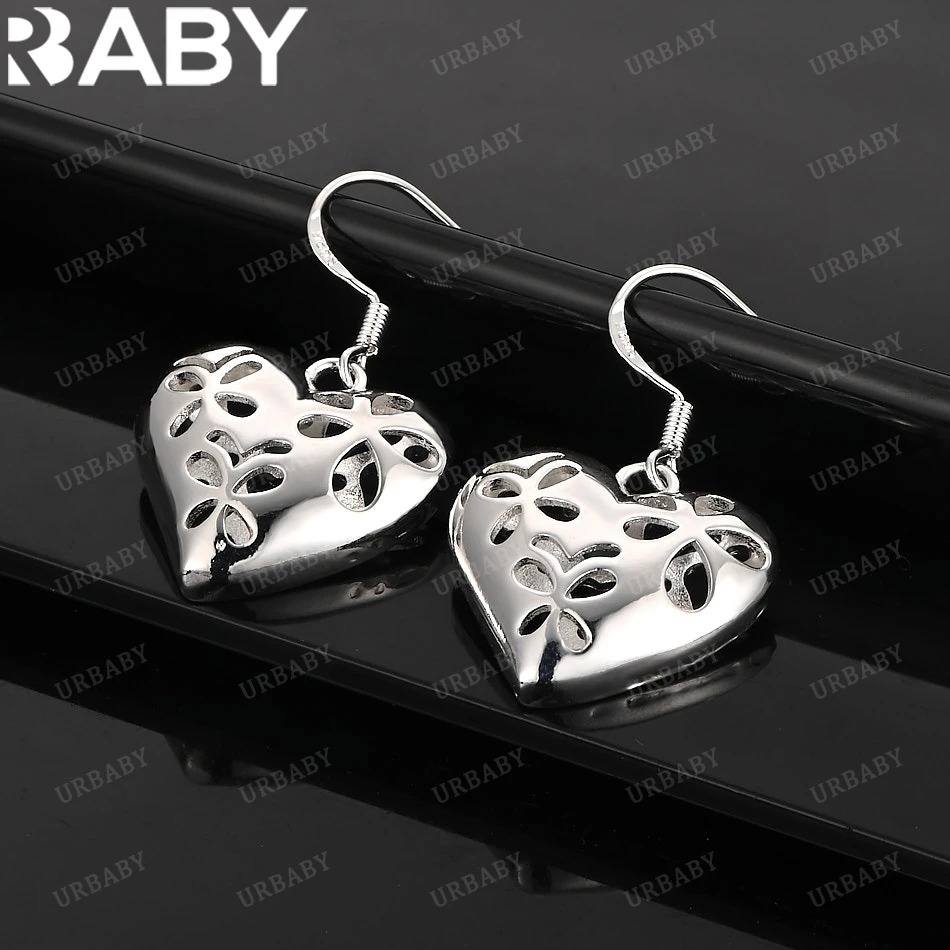 

URBABY 925 Sterling Silver Earrings Hollow Love Heart Drop Earrings For Women Jewelry Fashion Party and Daily Wear