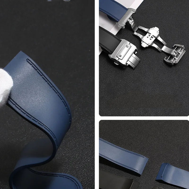 23 25mm For Cartier santos100 Santos silicone rubber watch strap santos 100 Metal buckle watchband men Black blue soft bracelet