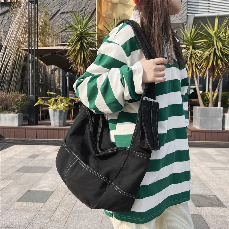 Shopper Bags for Women Large Capacity Canvas Ladies Tote Crossbody Casual Solid Travel Versatile Messenger Female Shoulder Bag