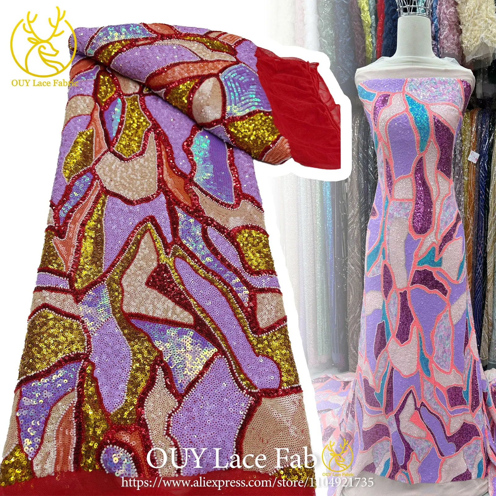 

Luxury French Full Sequin Lace Fabric 2026 High Quality African Beaded Stretch Lace Fabric for Bridal Wedding Party Dresses