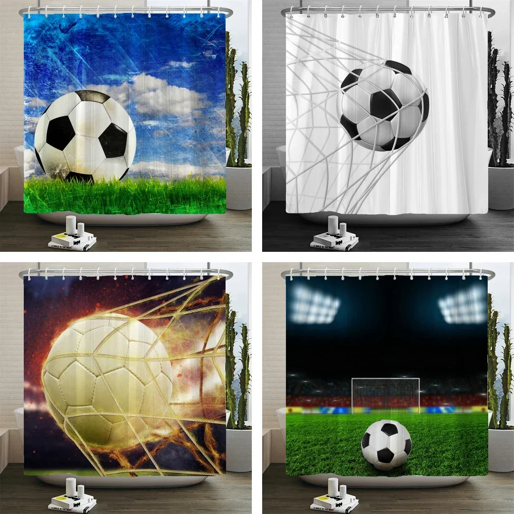 Football Shower Curtain Waterproof Bathroom Curtains Sports Style Print Bath Partition Curtain Decorate Curtains With Hooks