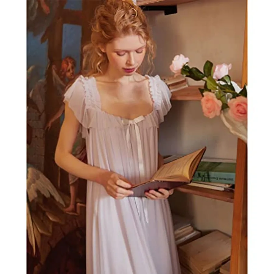 Womens' Summer Victorian Nightgown Babydoll Chemises Sleepwear Sheer Nightdress Bridal Nighty Pajamas view 2