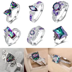 Colorful Luxury Princess Square Women's Ring Bright Cubic Zirconia Wedding Anniversary Party Personalized Jewelry