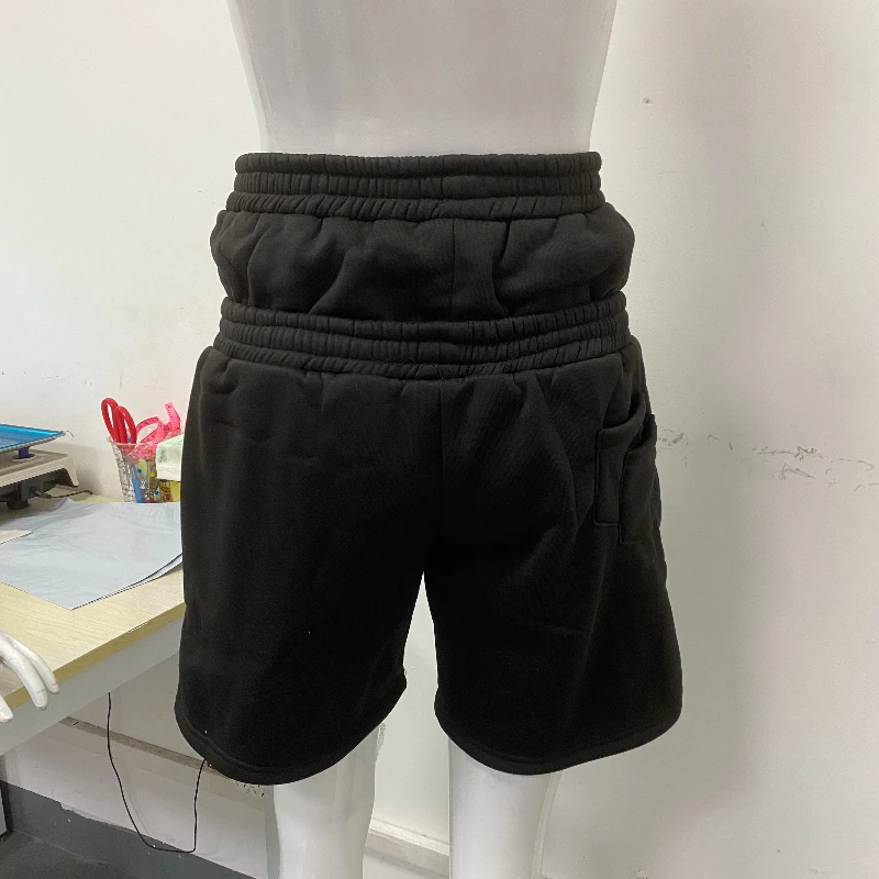 Double waisted design high waisted shorts with digital embroidery and drawstring, hip-hop street style pants for men