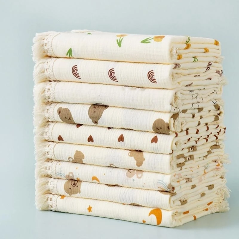 J15U 110x110cm babydeken katoenen doeken wrap zacht en ademend kinderwagens cover schattig bedrukt levering deken met franje