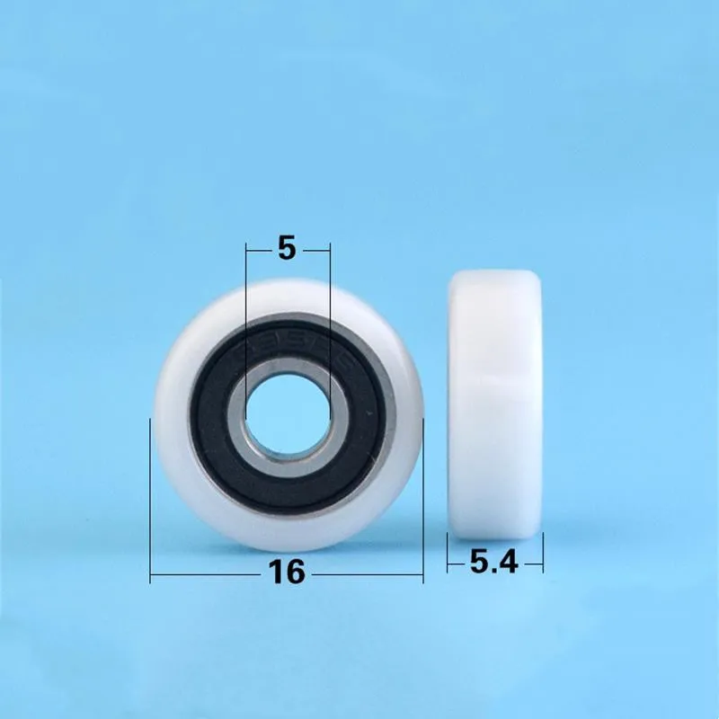 20pcs/100pcs 5*16*5.4mm Flat Roller 695-2RS Bearing POM Plastic Coated Pulley Drawer Showcase Guide Wheel Low Noise 5x16x5.4mm